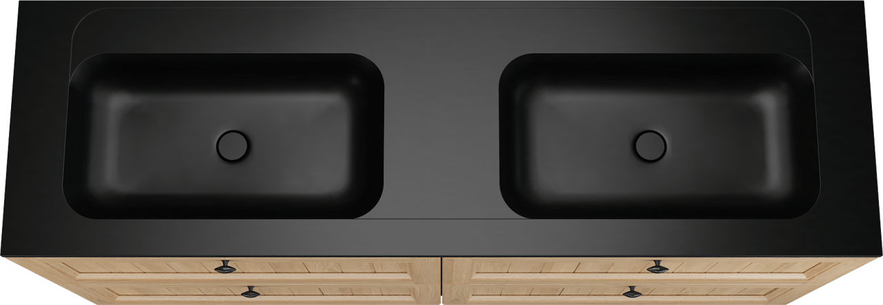 Balmani Lemon staand badkamermeubel 180 x 55 cm, fineer natuur eik met Tablo Strada dubbele wastafel in mat zwart
