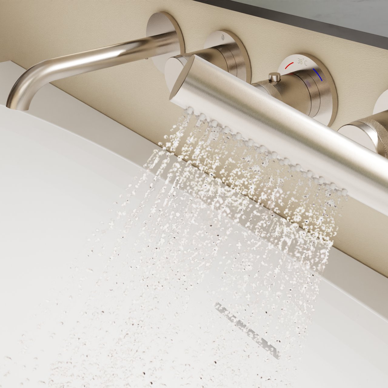 Blaufoss Pavilion Inbouw badkraan thermostatisch Brushed Coolmetal Incl. handdoucheset incl. inbouwelement