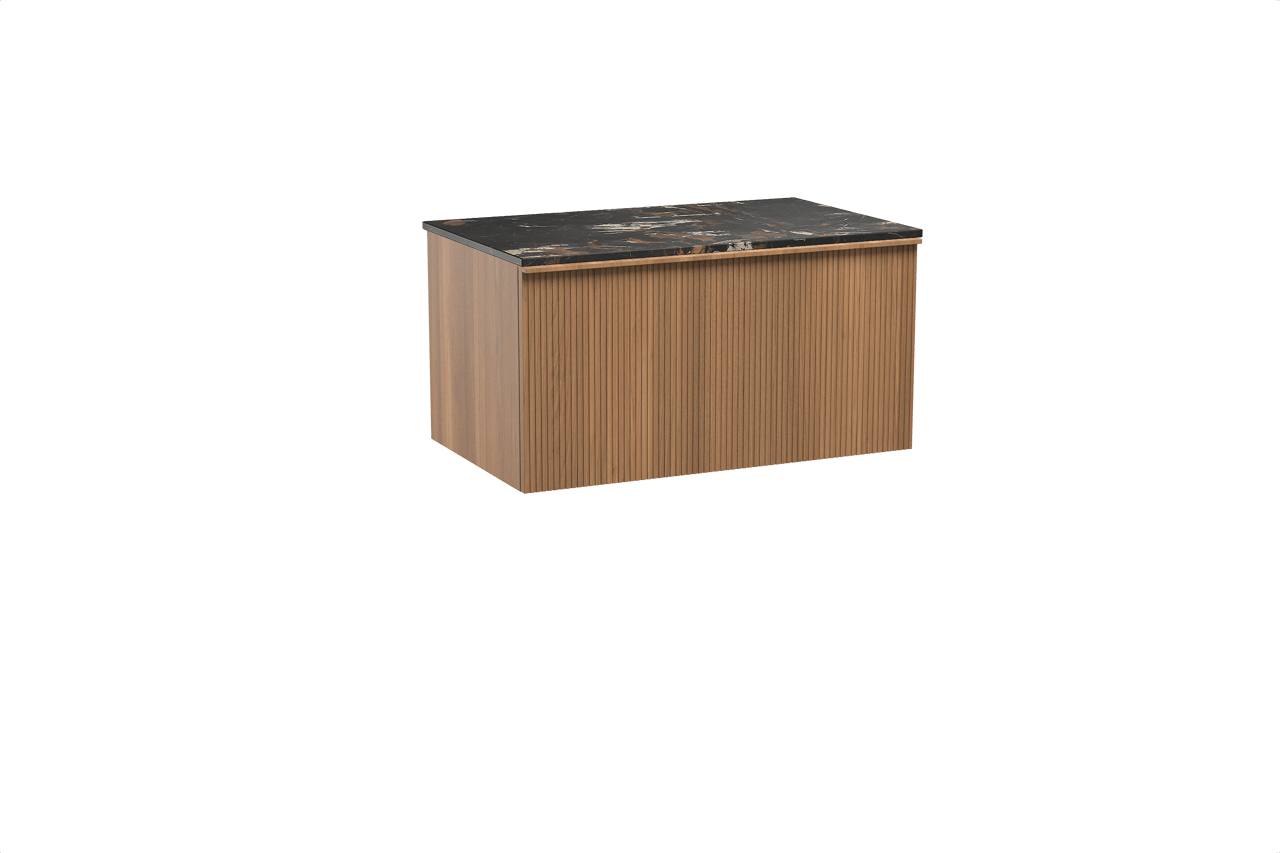 Balmani Forma meuble salle de bains suspendu 90 x 55 cm teck avec Stretto tablette simple en marbre portoro gold, Nervure droite symétrique verticale