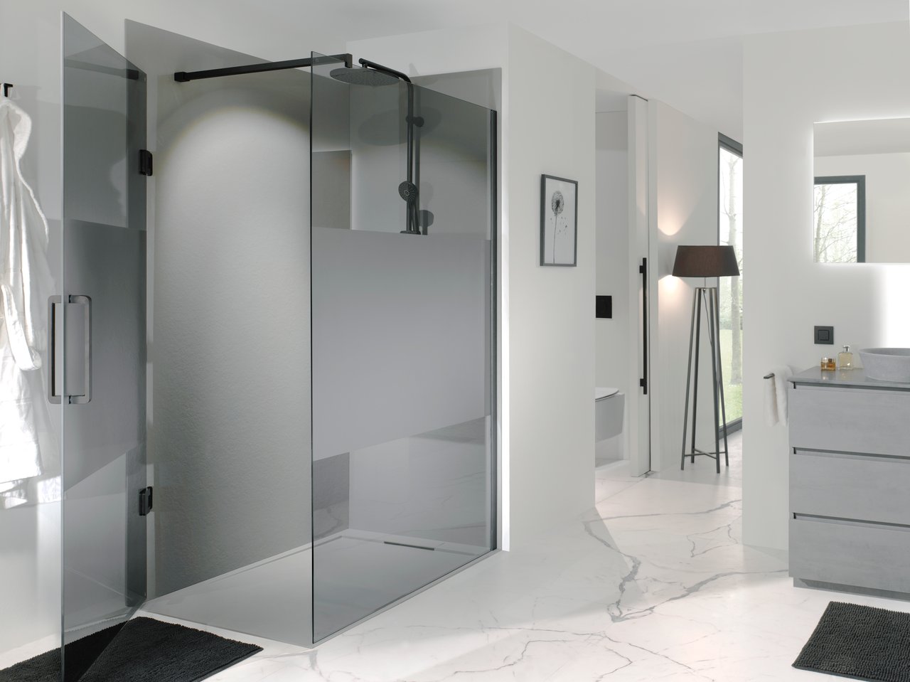 Balmani Zeno douchewandpaneel 90 x 260 cm composietmarmer donkergrijs leisteenstructuur