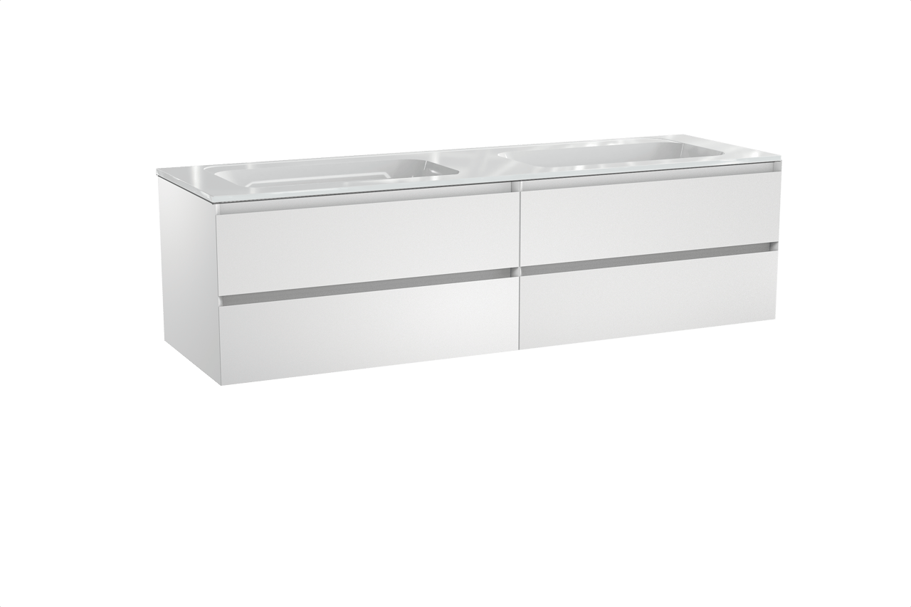 Balmani Mitra meuble salle de bains suspendu 180 x 55 cm blanc mat avec Tablo Strada double vasque en marbre composite blanc brillant