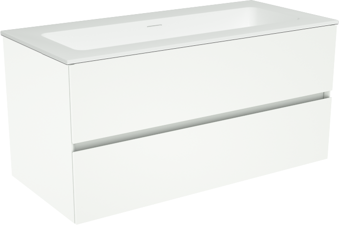 Storke Edge meuble salle de bains suspendu 100 x 46 cm blanc mat avec Mata plan simple en solid surface blanc mat