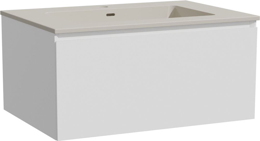 Storke Edge zwevend badmeubel 75 x 52 cm mat wit met Diva enkele wastafel in top solid zijdegrijs