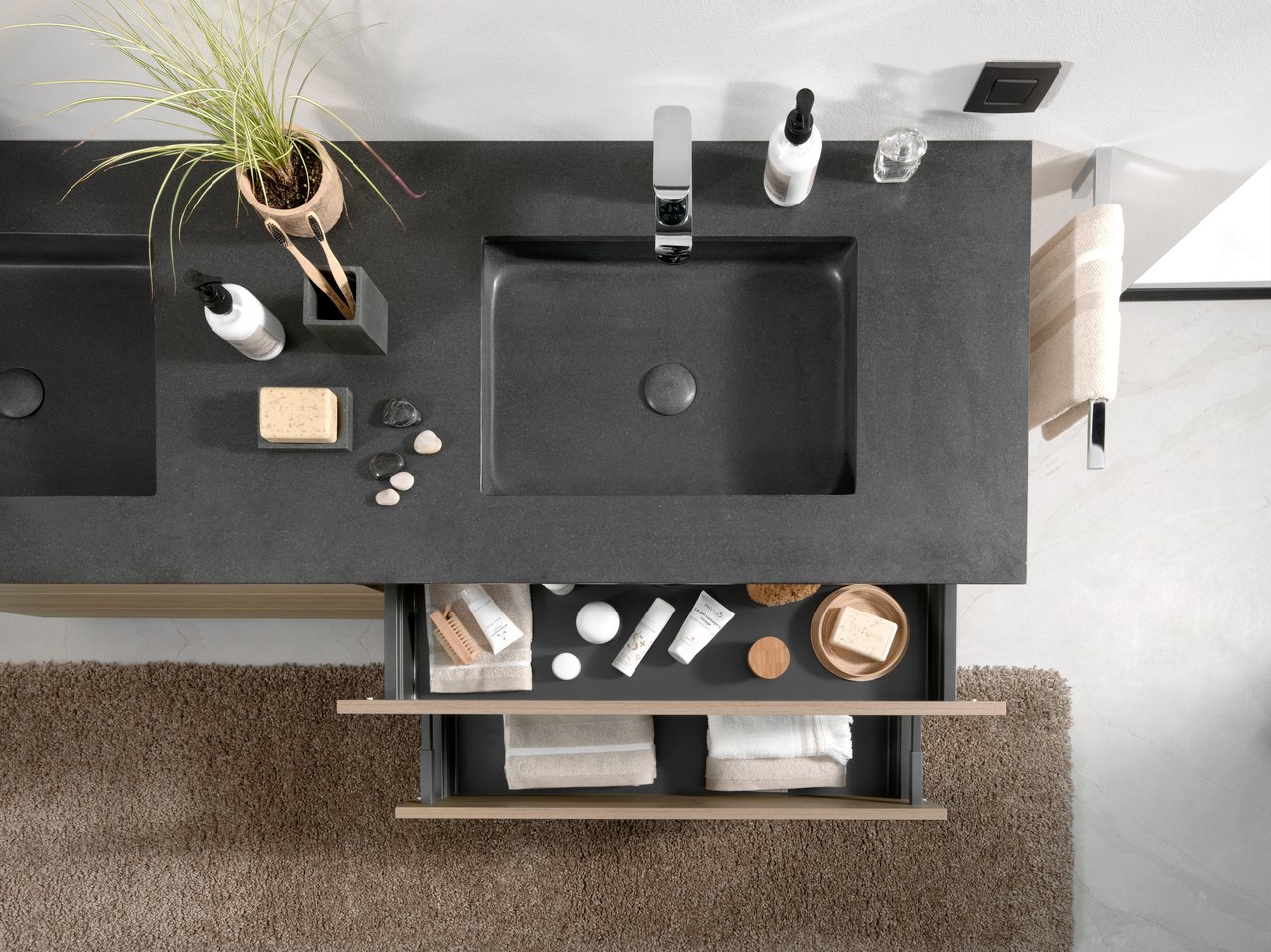 Balmani Tablo Facetta Doppelwaschtisch, Granit poliert, 180 x 55 cm