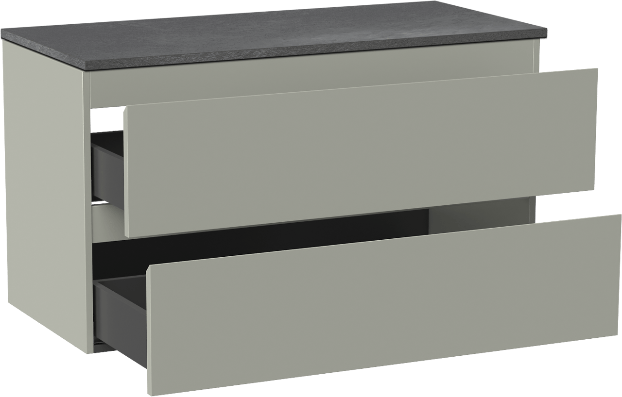 Linie Lado zwevend badmeubel 100 x 46 cm greige met Lado enkel of dubbel wastafelblad in melamine grijze leisteen