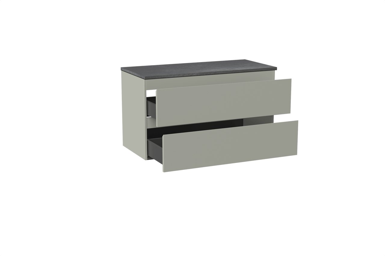 Linie Lado meuble salle de bains suspendu 100 x 46 cm greige avec Lado tablette simple ou double en mélaminé ardoise gris