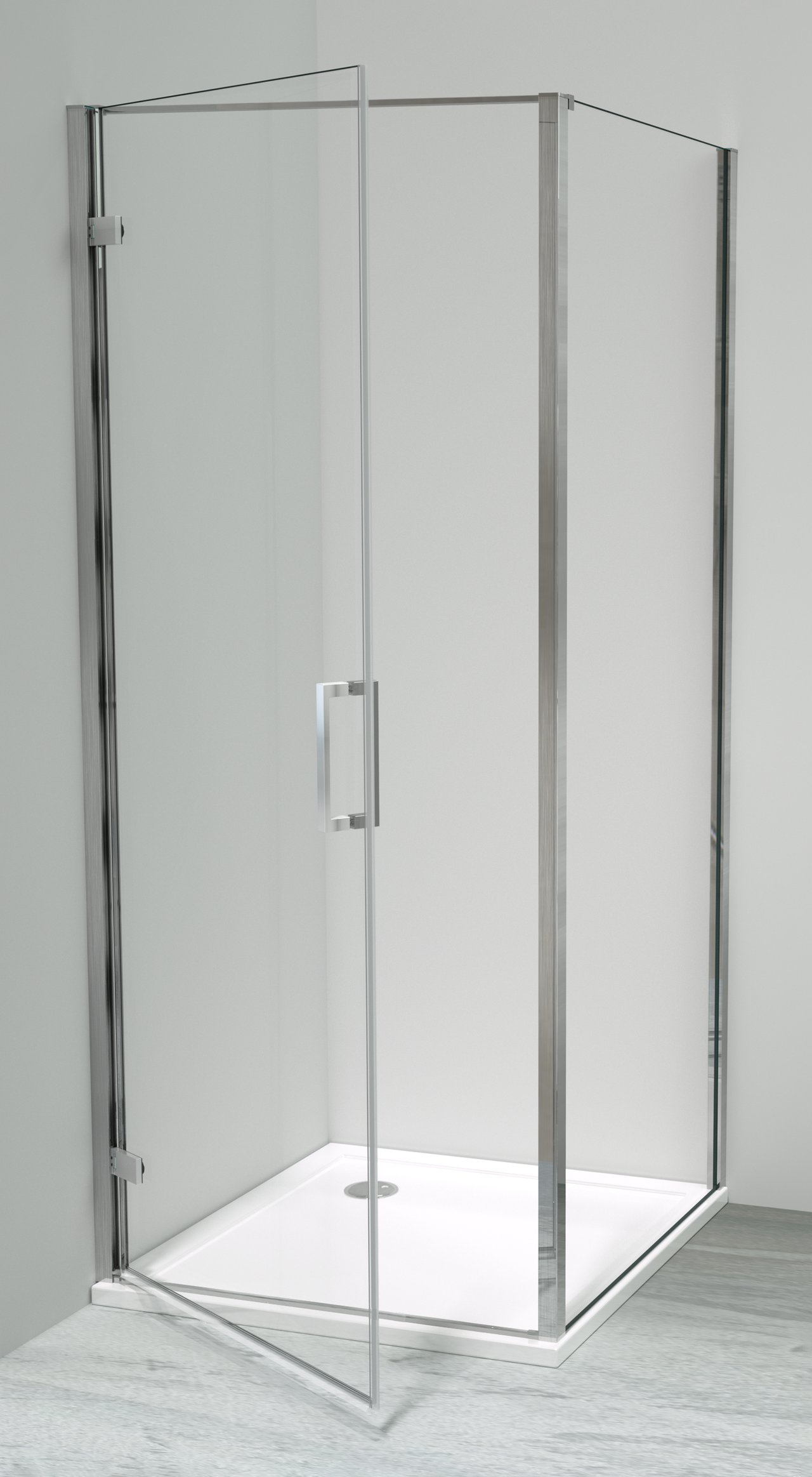 Luca Varess Nona paroi d'angle avec porte pivotante avec panneau latéral fixe 90 x 90 cm verre transparent profil chrome brillant