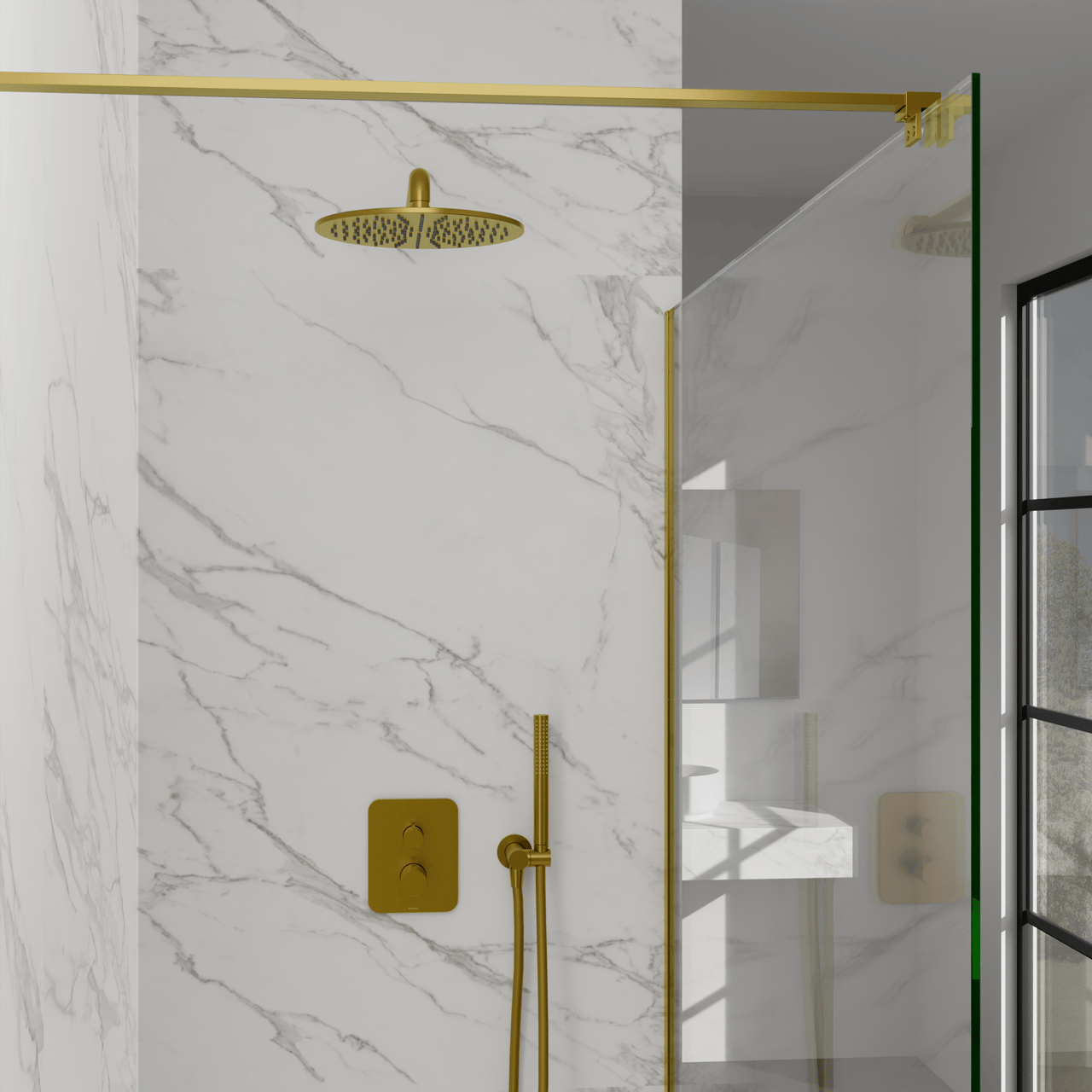 Blaufoss Smartbox Softline thermostatische inbouw douchekraan 2 functies Brushed Gold incl. inbouwelement