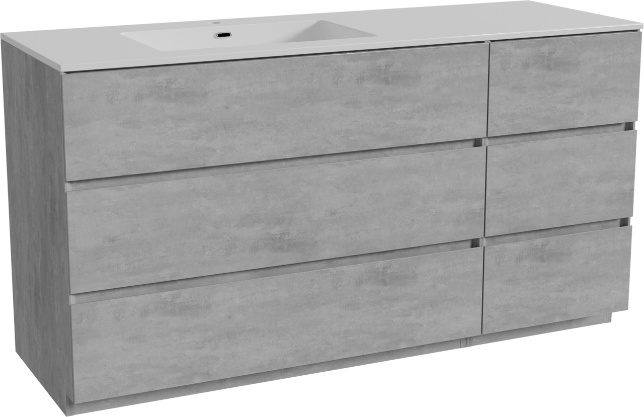 Storke Edge meuble salle de bains à poser 150 x 52 cm béton gris foncé avec Diva plan vasque asymétrique à gauche en marbre composite blanc brillant