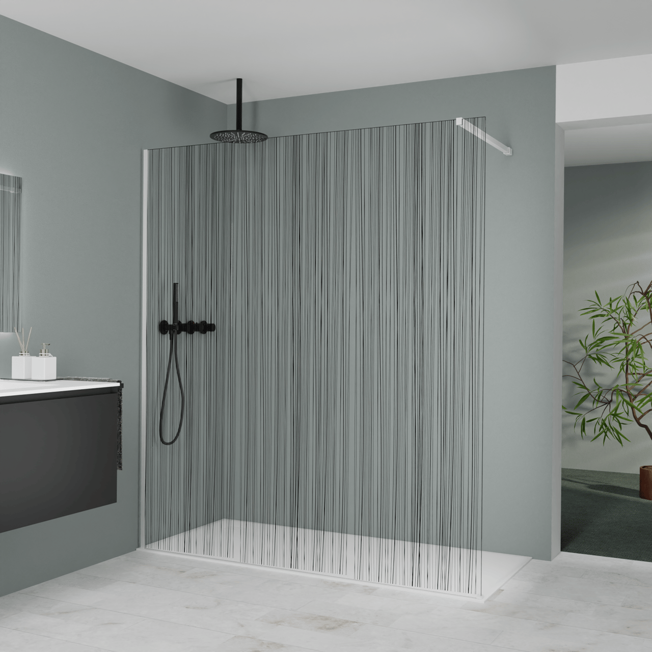 Balmani Modular douche à l'italienne: 180 x 200 cm, Mikado, avec coating, Profil Blanc mat