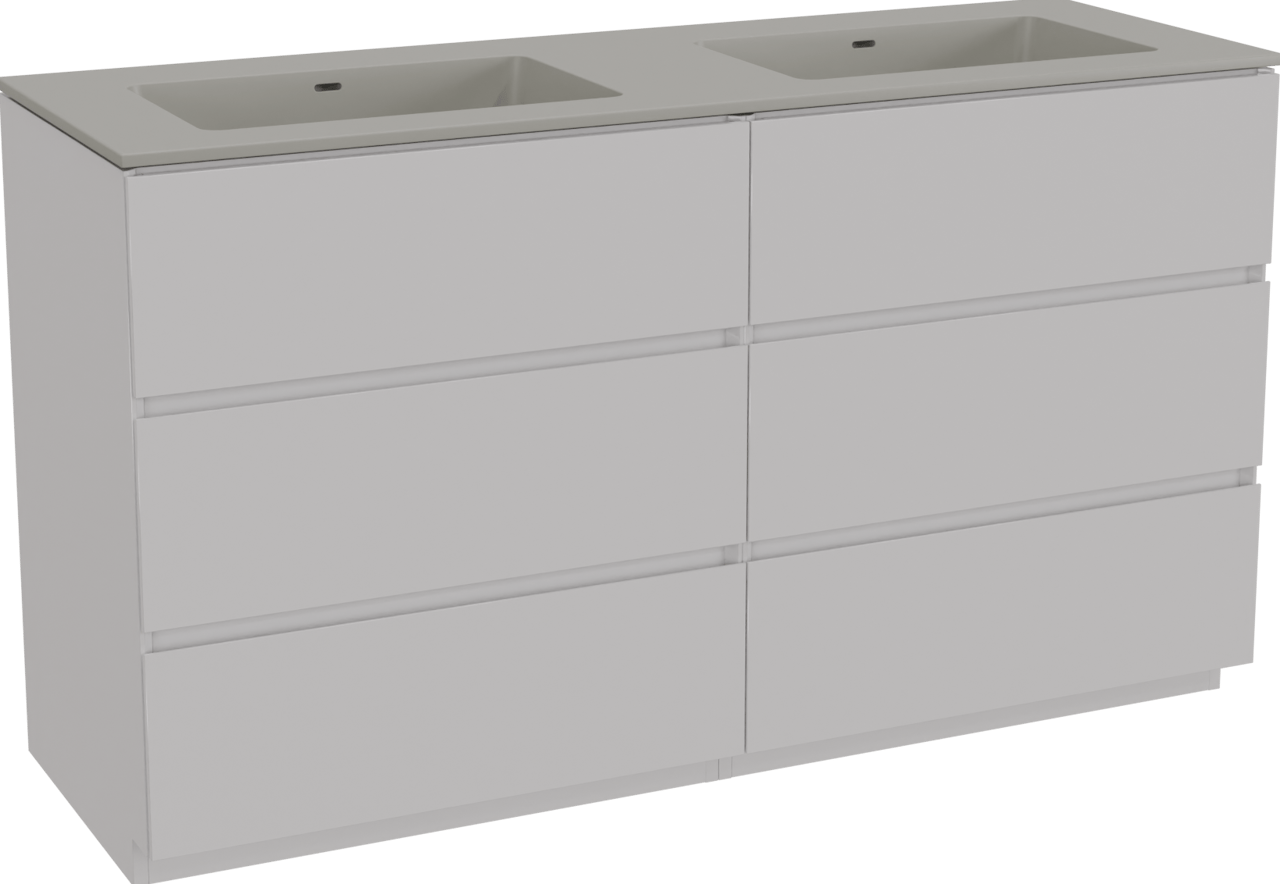 Storke Edge freistehendes Möbelstück Set: 150 x 52 cm, Weiß glänzend, mit Diva Doppelwaschtisch, Top Solid Seidengrau