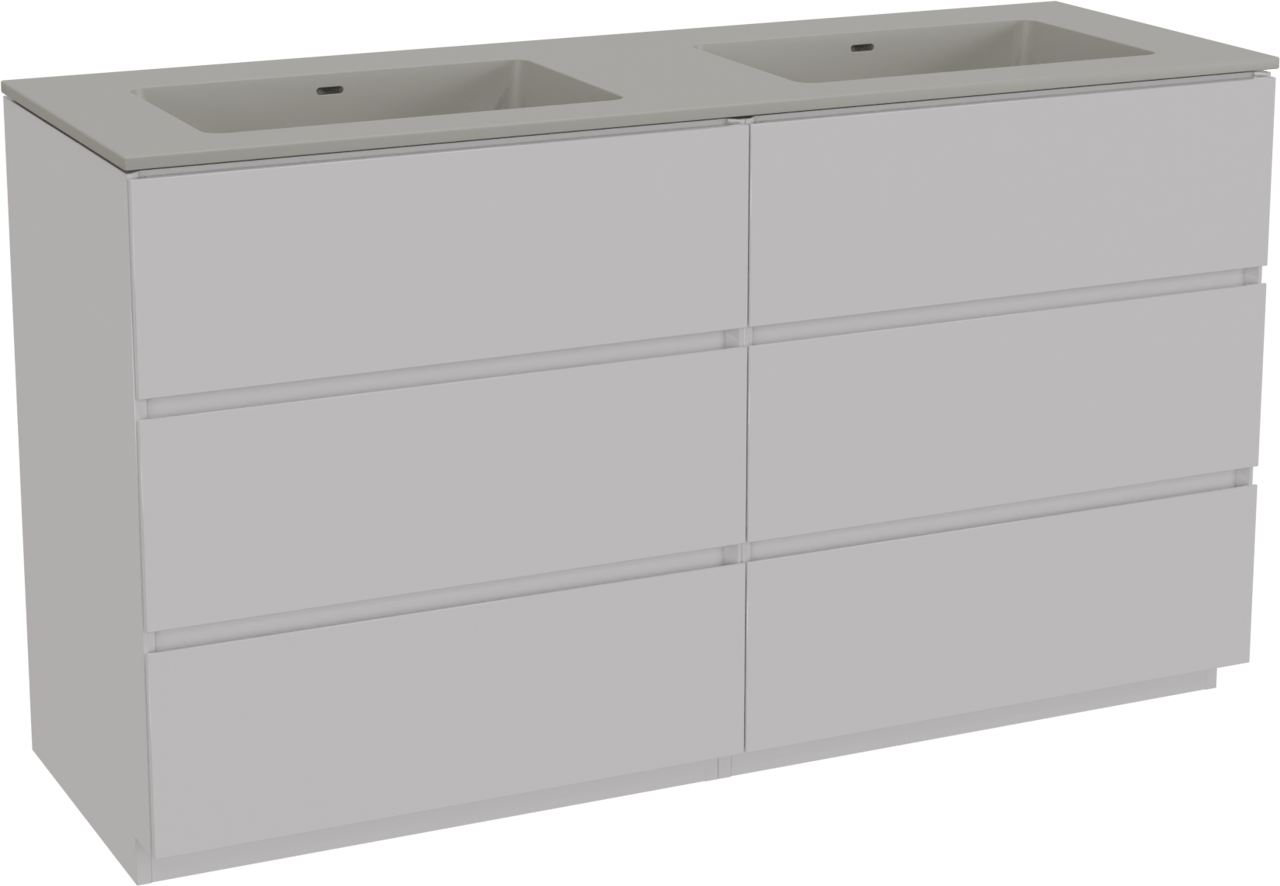 Storke Edge freistehendes Möbelstück Set: 150 x 52 cm, Weiß glänzend, mit Diva Doppelwaschtisch, Top Solid Seidengrau