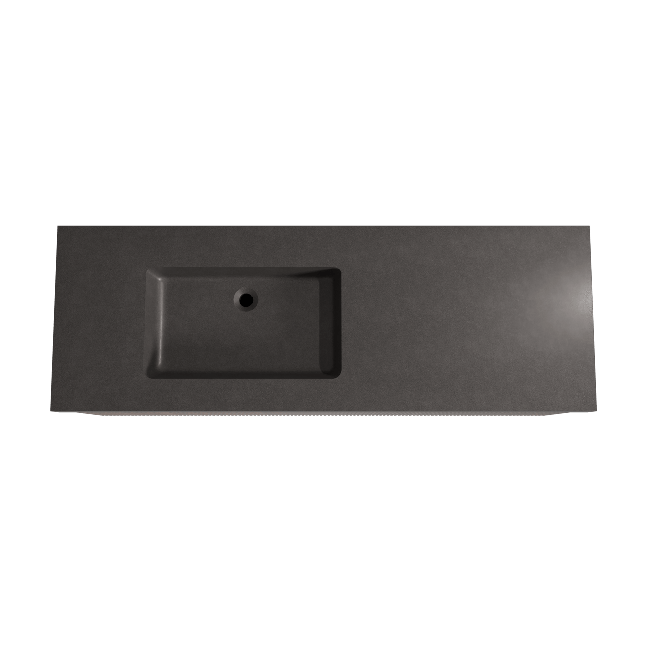 Storke Ribs meuble salle de bains suspendu 150 x 52 cm noyer avec Scuro High plan vasque asymétrique à gauche en quartz noir mat, Nervure droite symétrique verticale