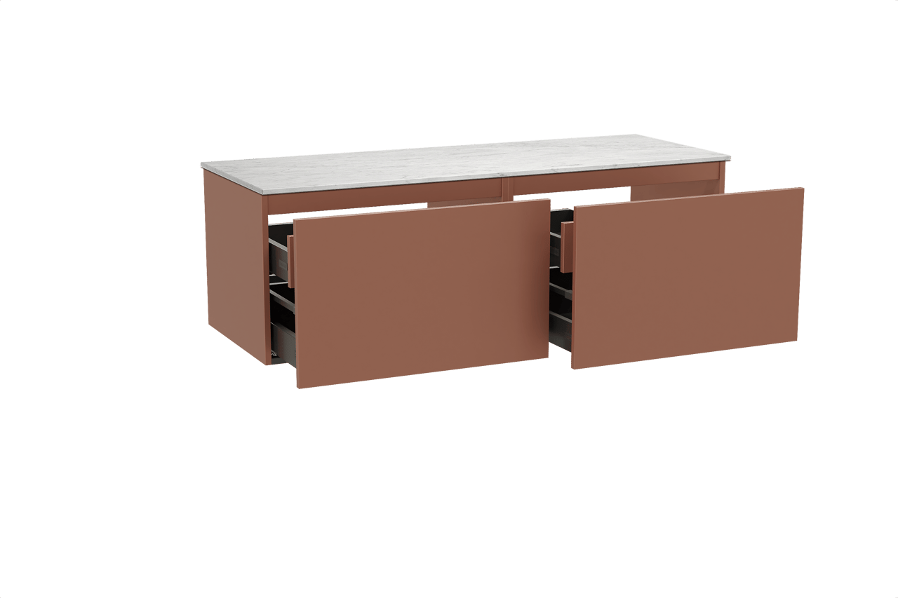 Balmani Sfera meuble salle de bains suspendu 150 x 55 cm cotto avec Stretto tablette simple ou double en marbre carrara