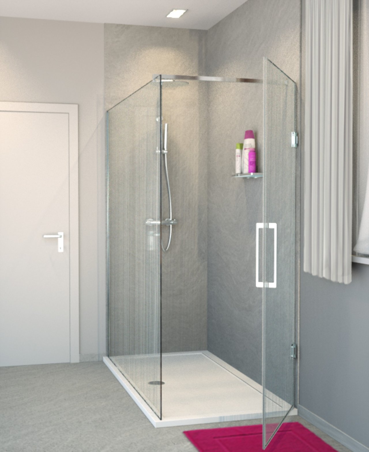 Balmani Modular Walk-In-Dusche mit Tür Rechts 160 x 200 cm, Mikado Glas, Profil chrom glänzend