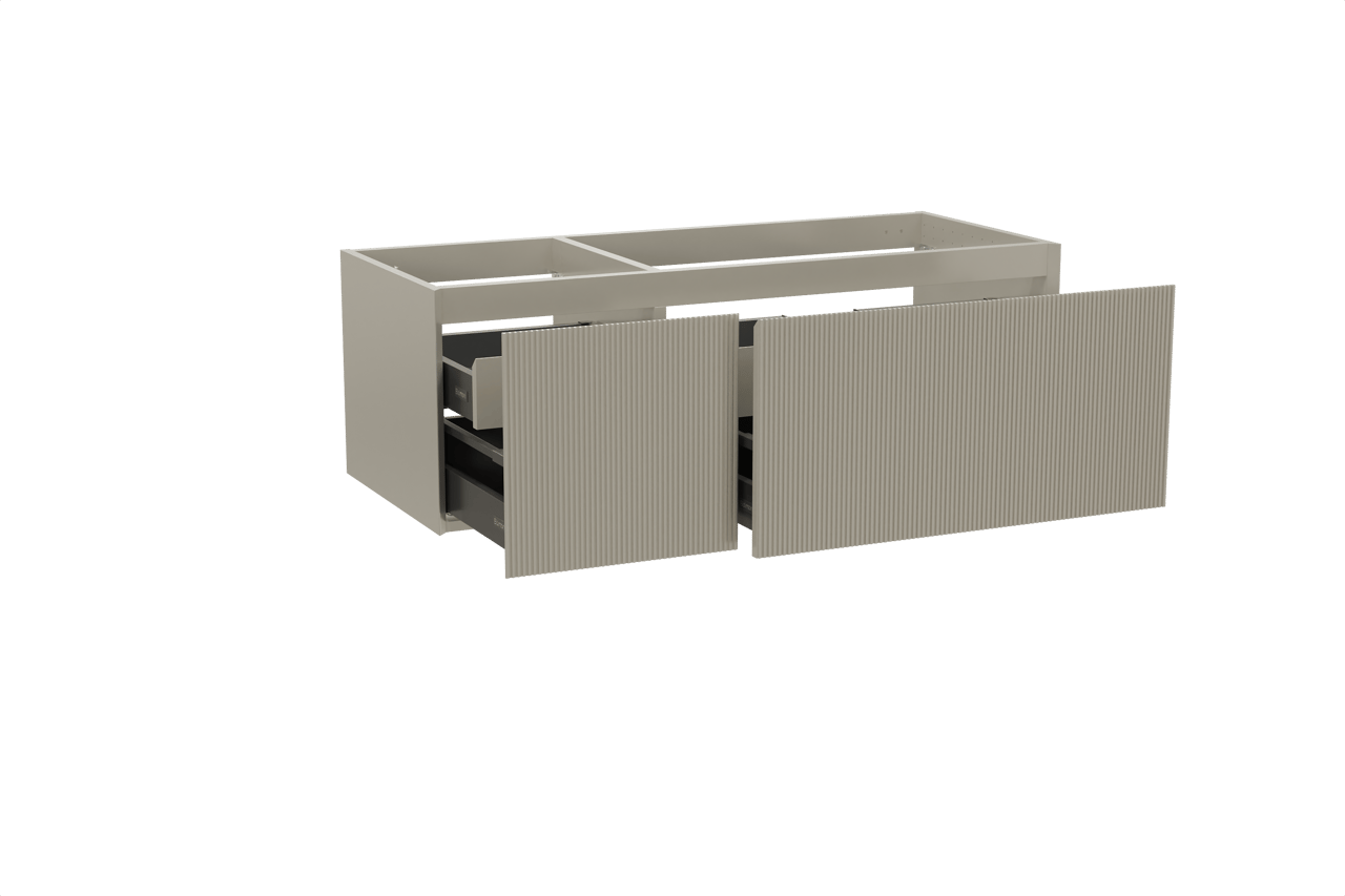 Balmani Fila hängender Waschbeckenunterschrank: 135 x 55 cm, asymmetrisch rechts, Stein Grau, 4 Schubladen