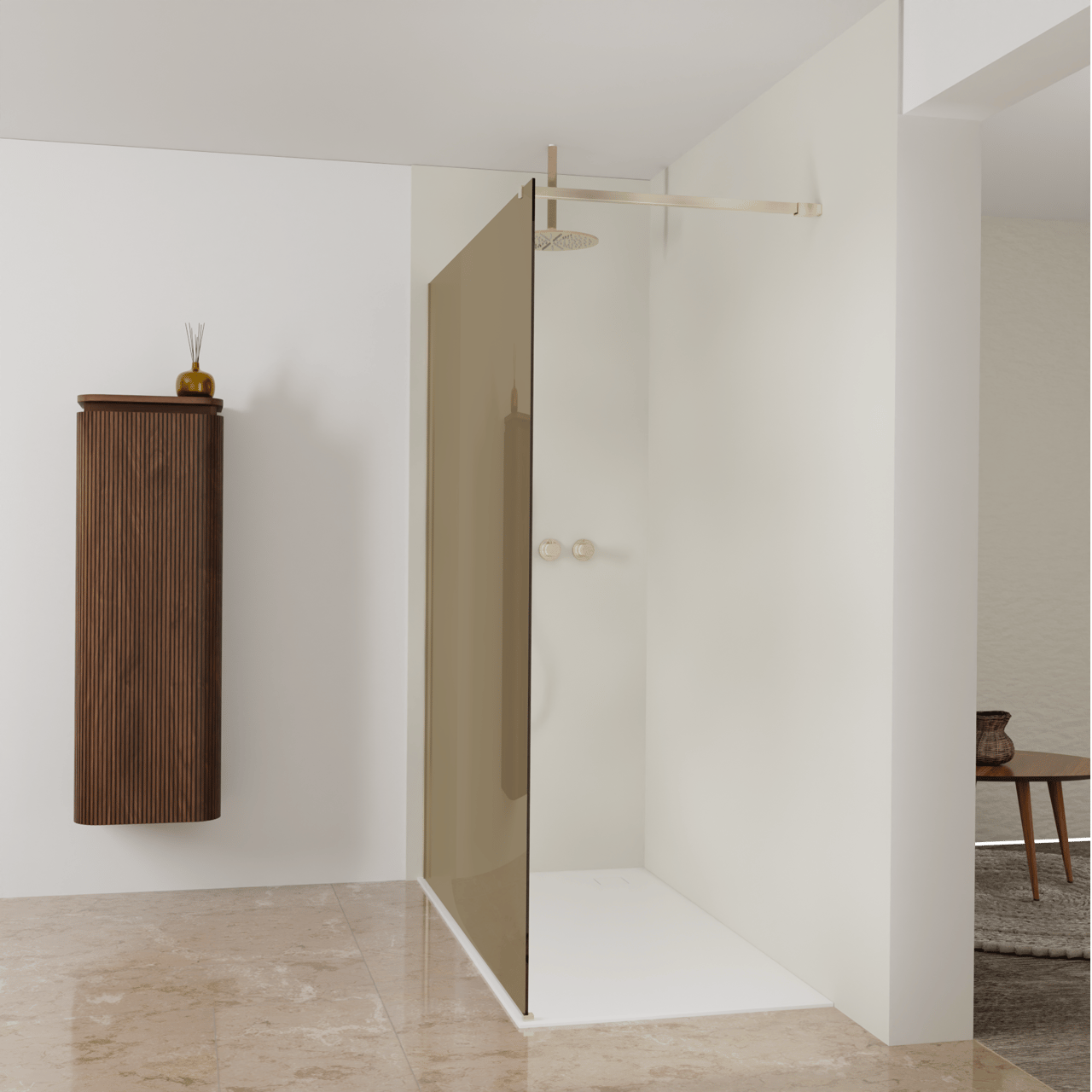 Balmani Modular douche à l'italienne: 160 x 200 cm, Verre bronze, avec coating, Profil Brushed Champagne Gold