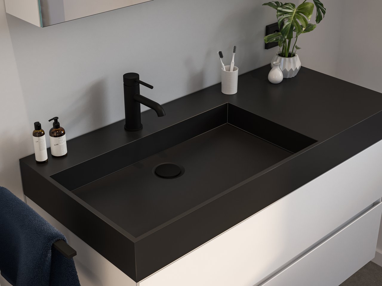 Storke jura asymmetrisch linkse wastafel mat kwarts 100 x 46 cm