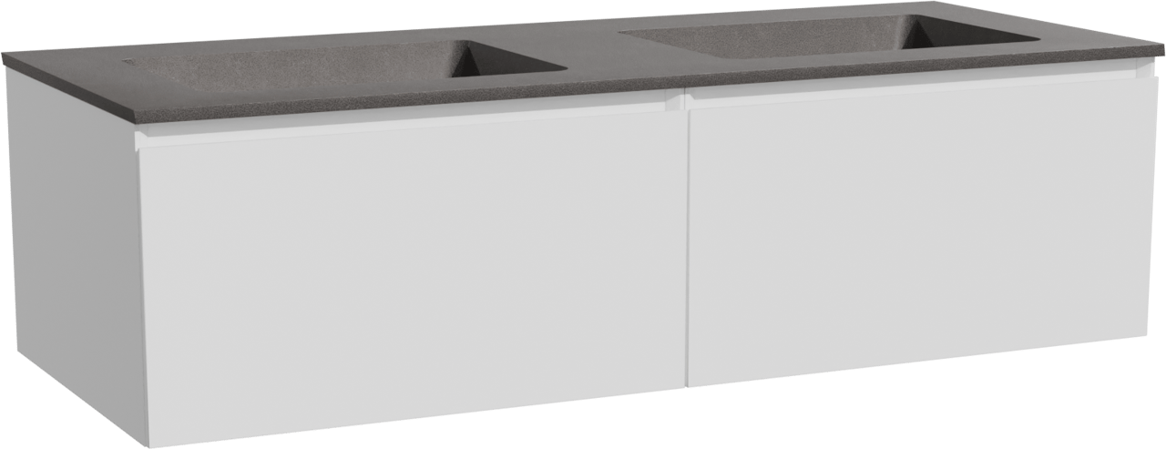 Storke Edge zwevend badmeubel 130 x 52 cm mat wit met Scuro dubbele wastafel in kwarts mat zwart