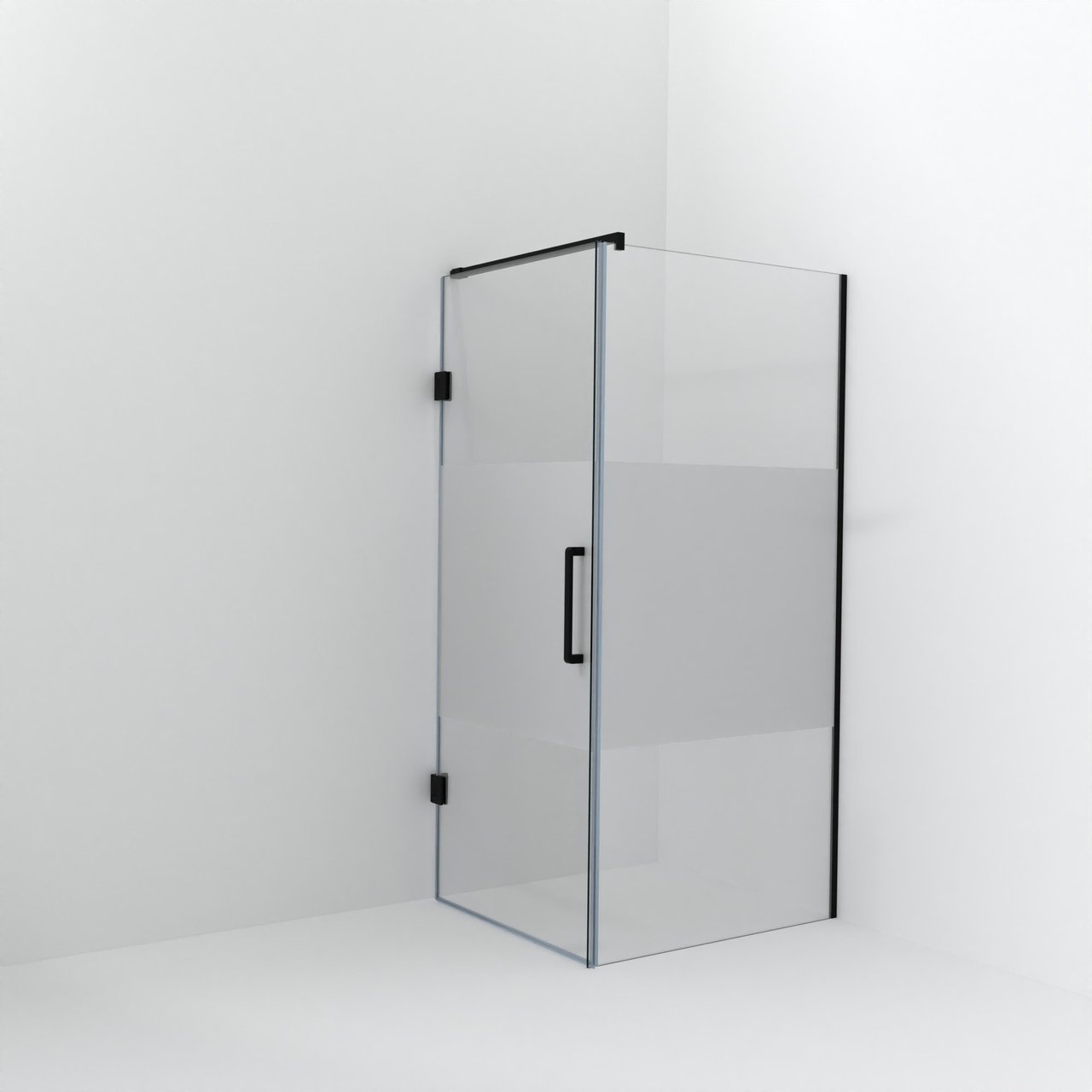 Balmani Modular douche à l'italienne avec porte: 100 x 200 cm avec porte 90 cm, Verre transparent avec bande matte, Profil Noir mat