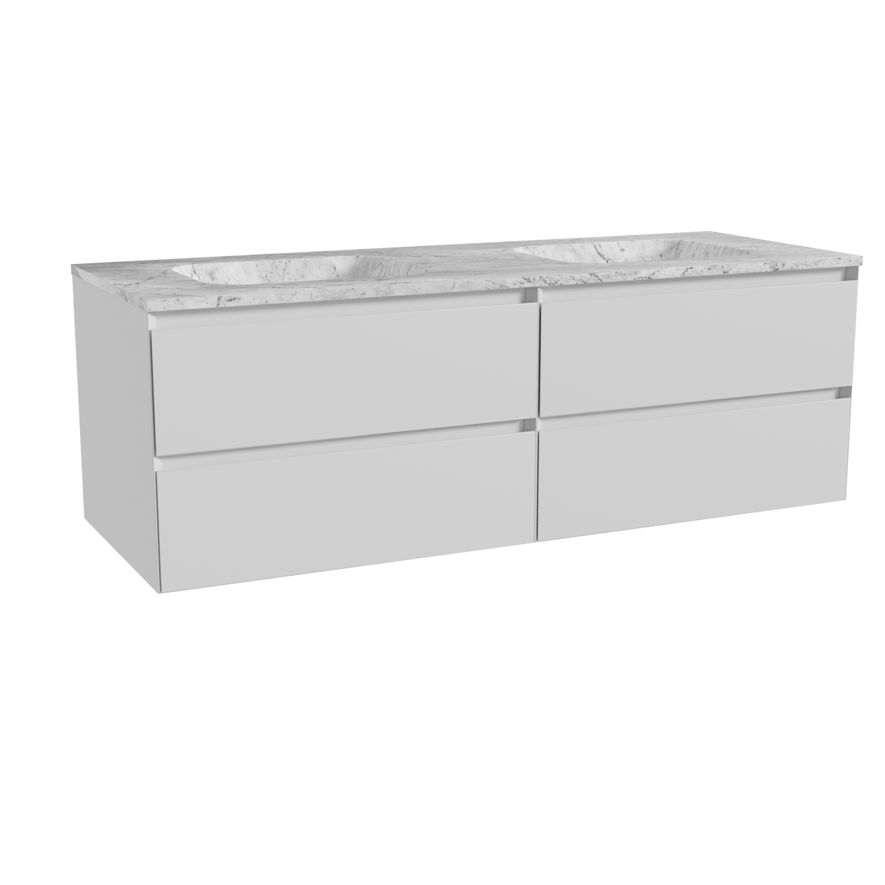 Balmani Mitra hängendes Möbelstück Set: 150 x 55 cm, Weiß matt, mit Tablo Arcato Doppelwaschtisch, Marmor Carrara