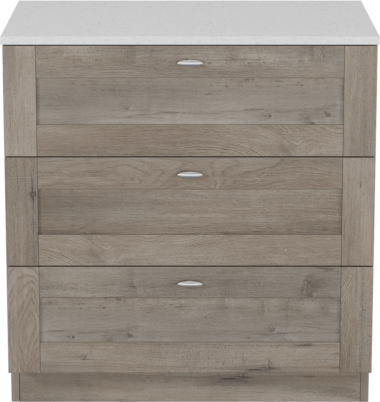 Linie Classo freistehendes Möbelstück Set: 80 x 46 cm, Graue Eiche, mit Lado Einzel Waschtischplatte, Melamin in Terrazzo Weiß