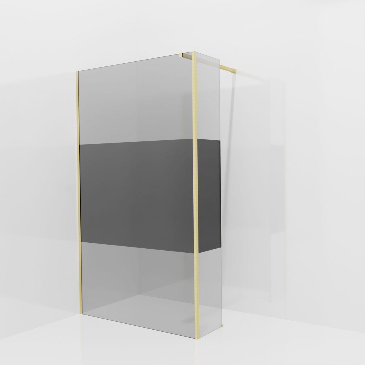 Balmani Modular Walk-In Dusche mit fester Seitenwand: 120 x 200 cm, Rauchglas mit mattiertem Streifen, inklusive Coating, Profil Brushed Champagne Gold