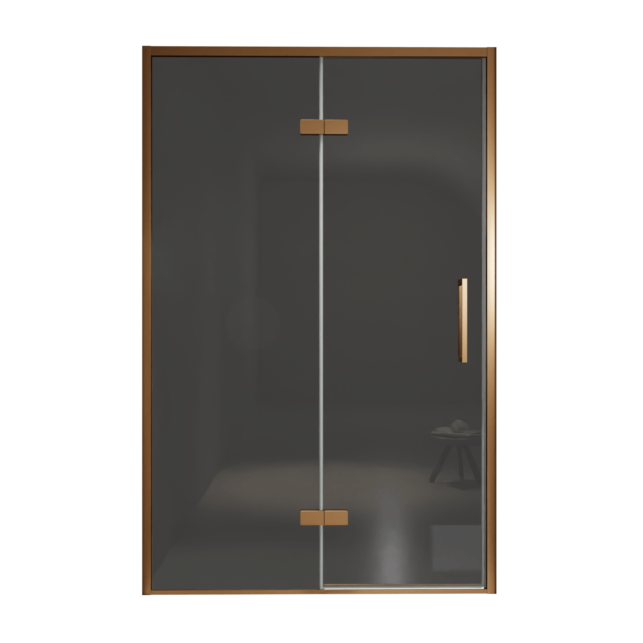 Balmani Senses Design porte pivotante à gauche 140 cm x 210 cm verre fumé, Profil Brushed Rosegold, coating inclus