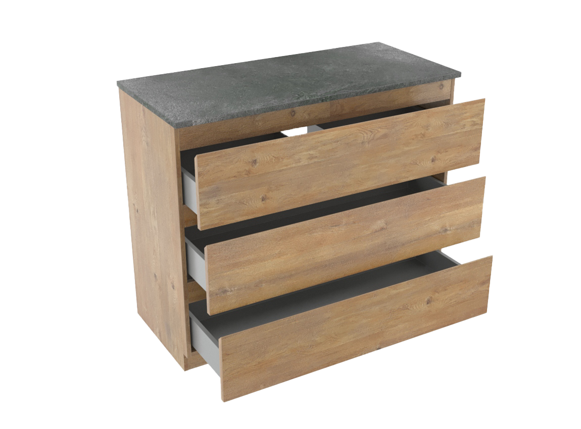 Linie Lado freistehendes Möbelstück Set: 100 x 46 cm, Naturbelassene Eiche, mit Lado Einzel- oder Doppel Waschtischplatte, Melamin Schiefergrau