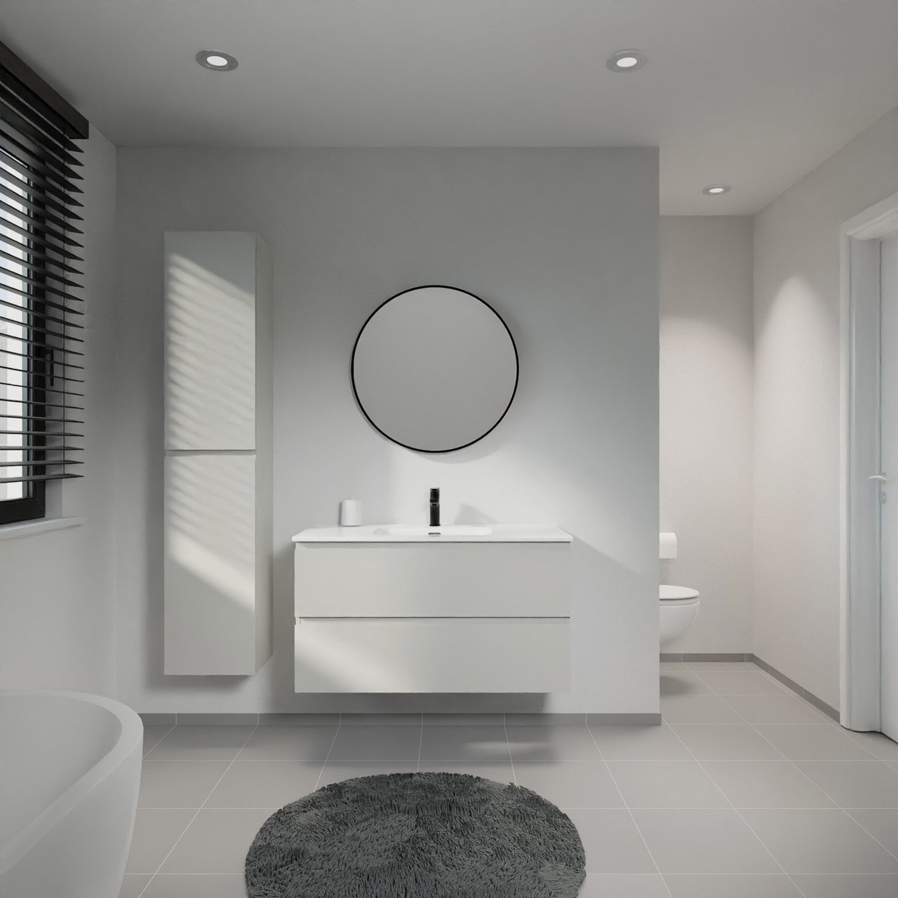 Linie Lado zwevend badkamermeubel 100 x 46 cm greige met Baro enkele wastafel in porselein glanzend wit