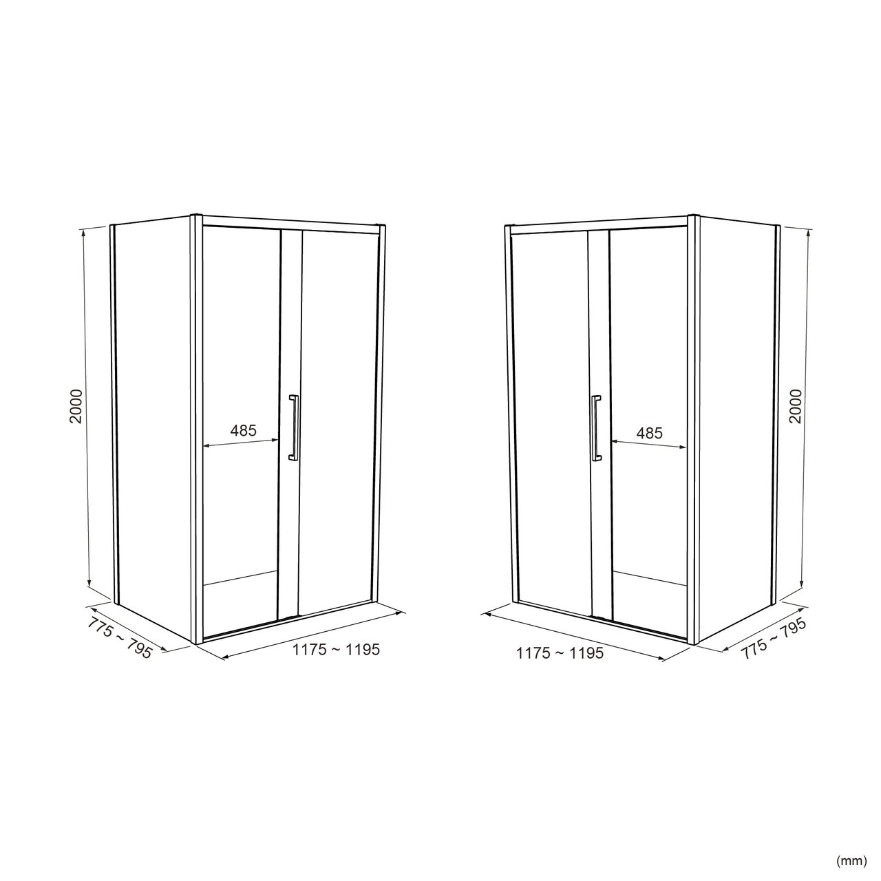 Luca Varess Senses douchecabine met schuifdeur en vaste zijwand 120 x 80 cm helder glas mat zwart profiel