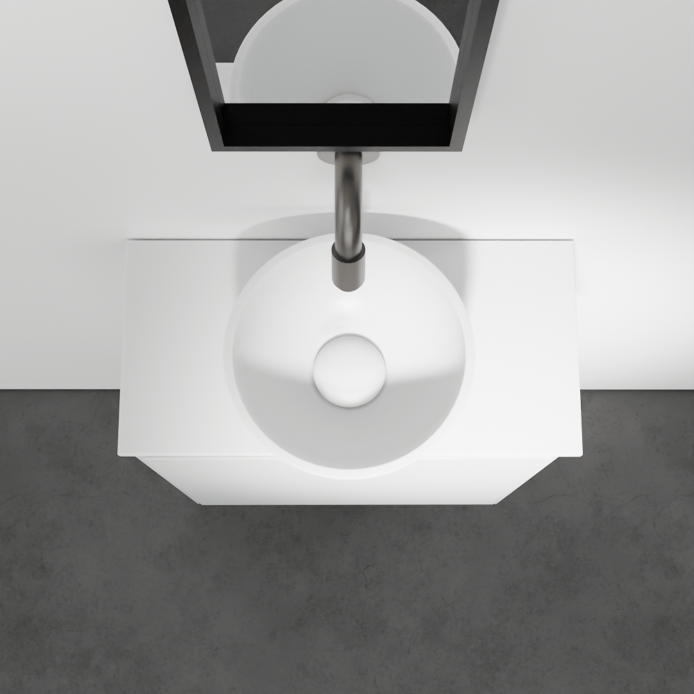 Balmani Mitra meuble wc suspendu 42 x 21 cm blanc mat avec Facetta tablette et Jazz vaque à poser en Solid Surface mat