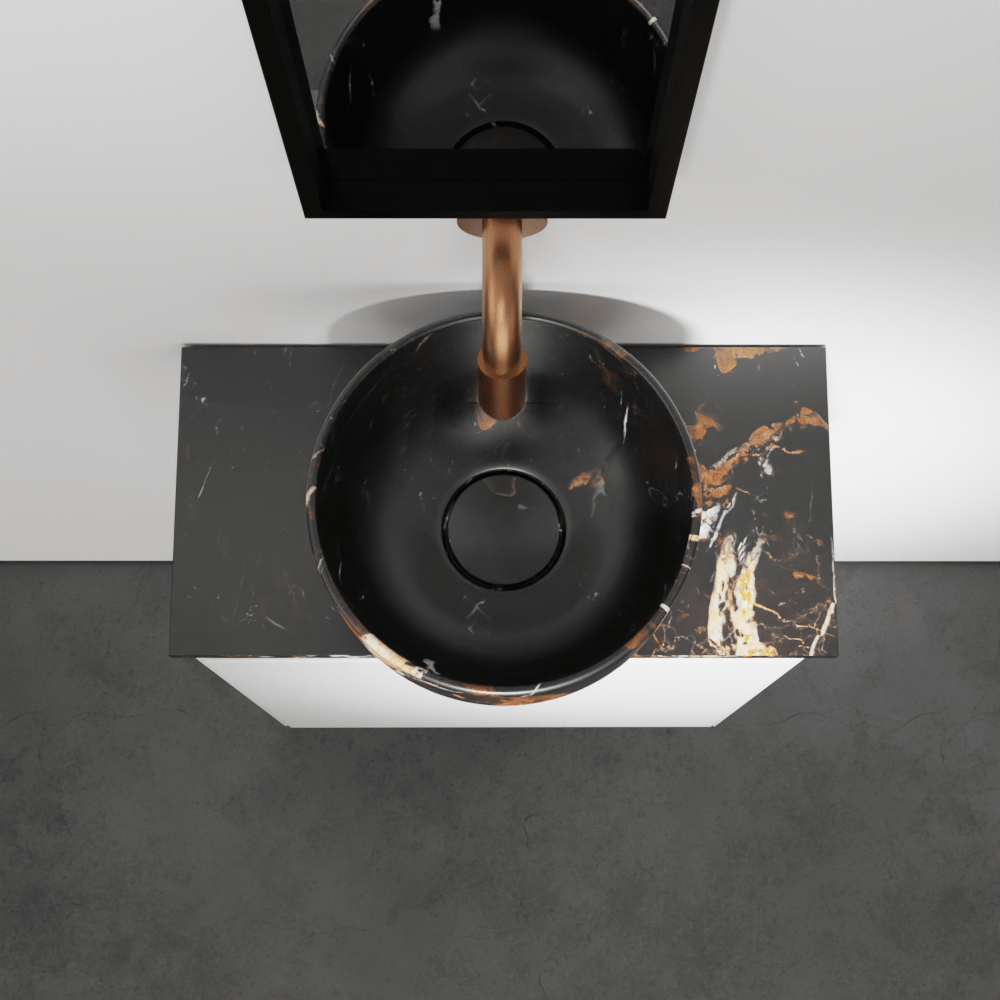 Balmani Mitra meuble wc suspendu 42 x 21 cm blanc mat avec Facetta tablette et Bowl vaque à poser en marbre Portoro Gold