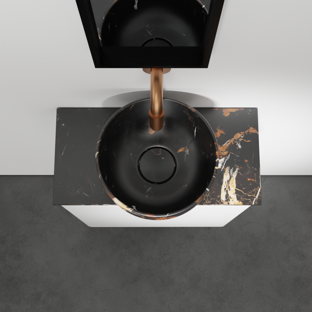 Balmani Mitra meuble wc suspendu 42 x 21 cm blanc mat avec Facetta tablette et Bowl vaque à poser en marbre Portoro Gold