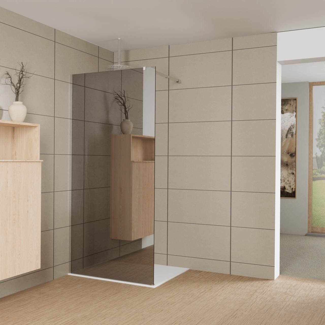 Balmani Modular douche à l'italienne: 100 x 200 cm, Miroir Reflex, Profil Chrome brillant