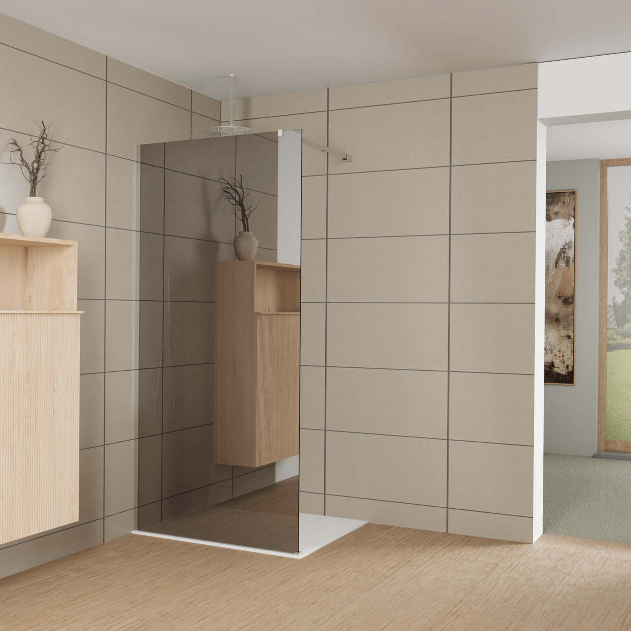 Balmani Modular douche à l'italienne: 100 x 200 cm, Miroir Reflex, Profil Chrome brillant