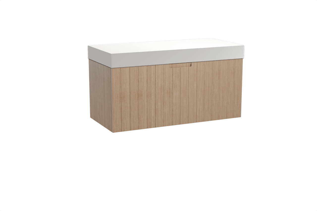 Balmani Adagio meuble salle de bains suspendu 120 x 55 cm chêne vieilli avec Dominus tablette simple ou double en solid surface blanc mat
