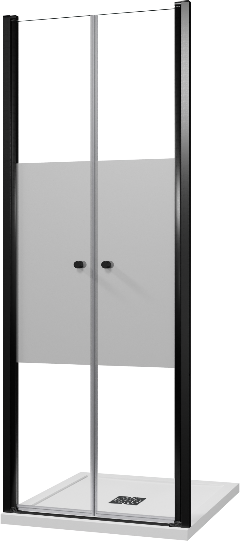 Luca Varess Kuresa douche pendeldeur 80 x 200 cm helder glas met matte strook mat zwart profiel