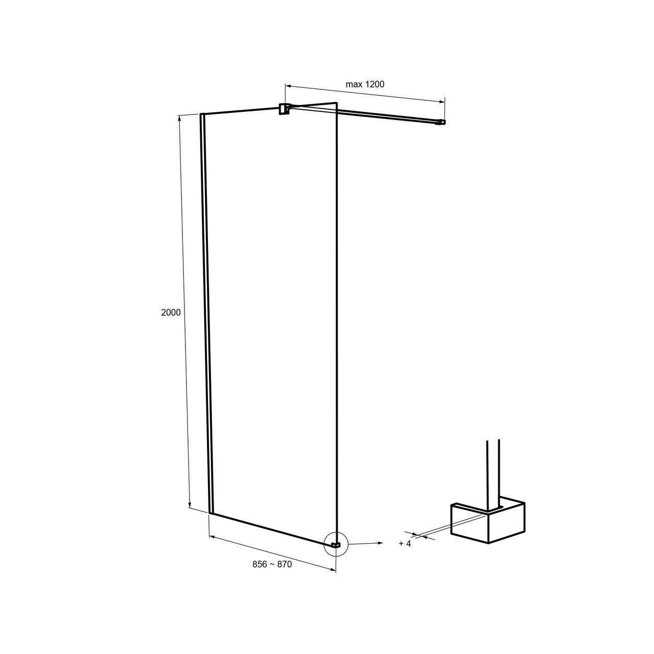 Balmani Modular douche à l'italienne 90 x 200 cm verre transparent profil CoolMetal brossé