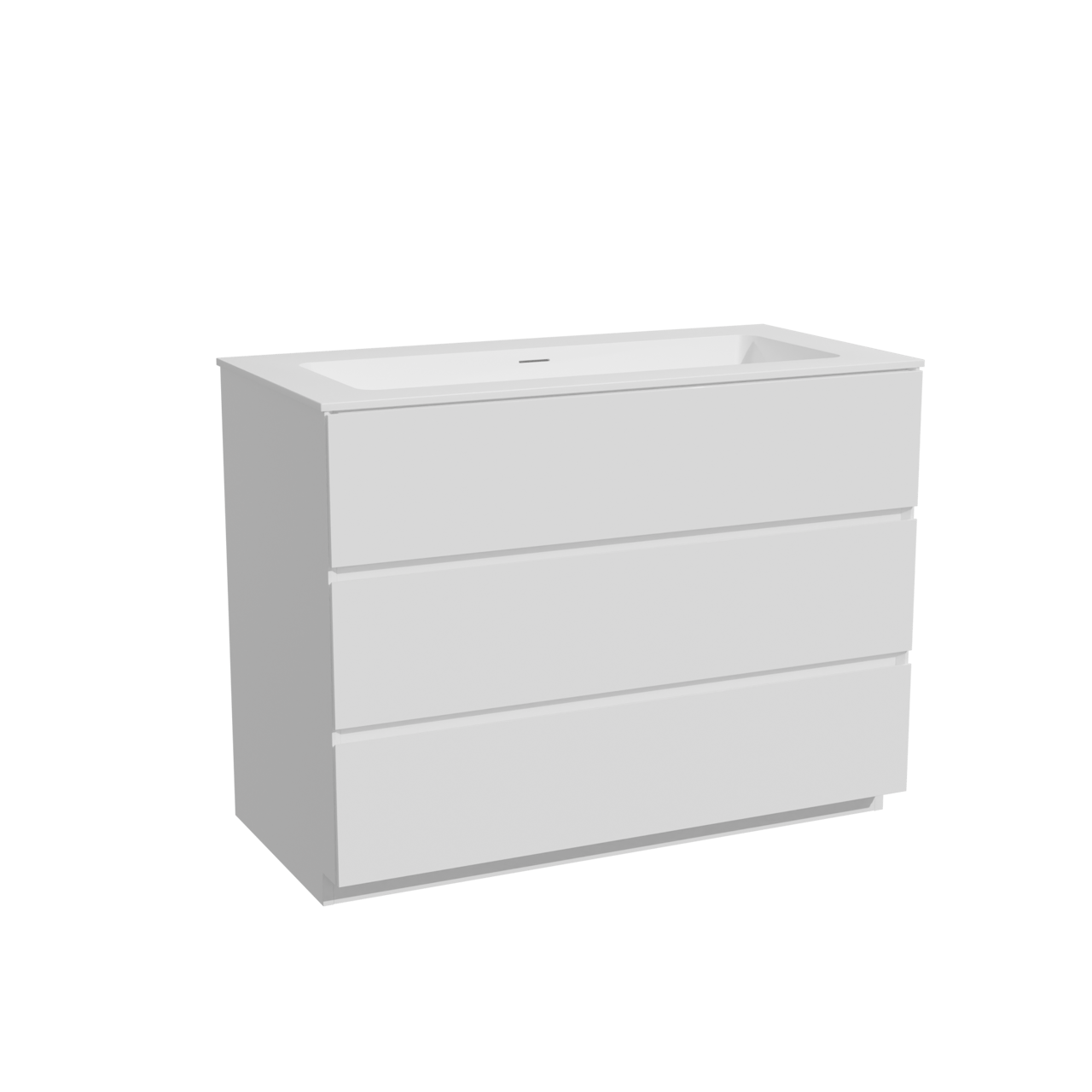 Storke Edge freistehendes Möbelstück Set: 105 x 52 cm, Weiß matt, mit Mata Einzelwaschtisch für 2 Armaturenlöcher, Solid Surface Weiß matt