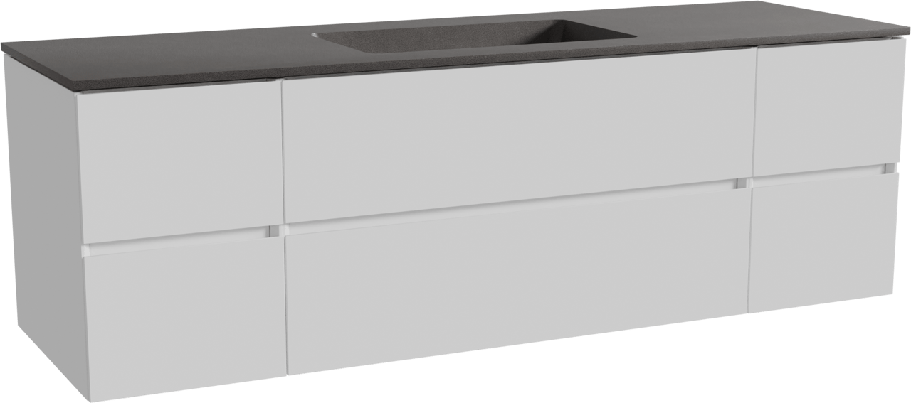 Storke Edge meuble salle de bains suspendu 165 x 52 cm blanc brillant avec Scuro plan simple en quartz noir mat