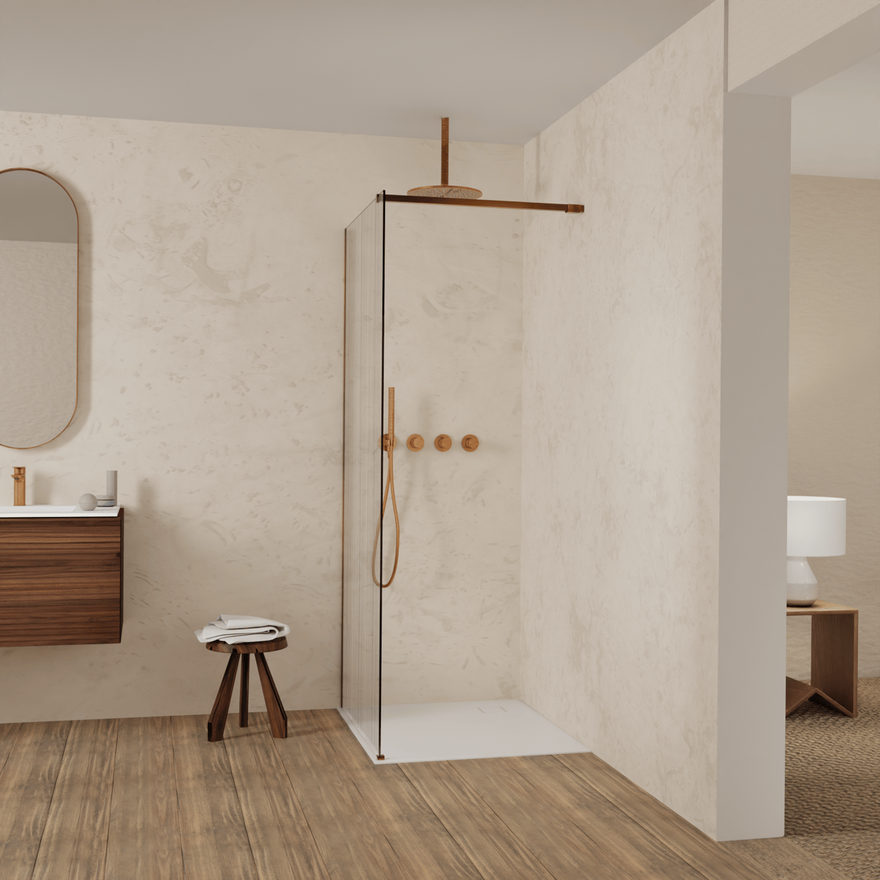 Balmani Modular inloopdouche: 90 x 200 cm, Mikado, Brushed Rosegold profielen