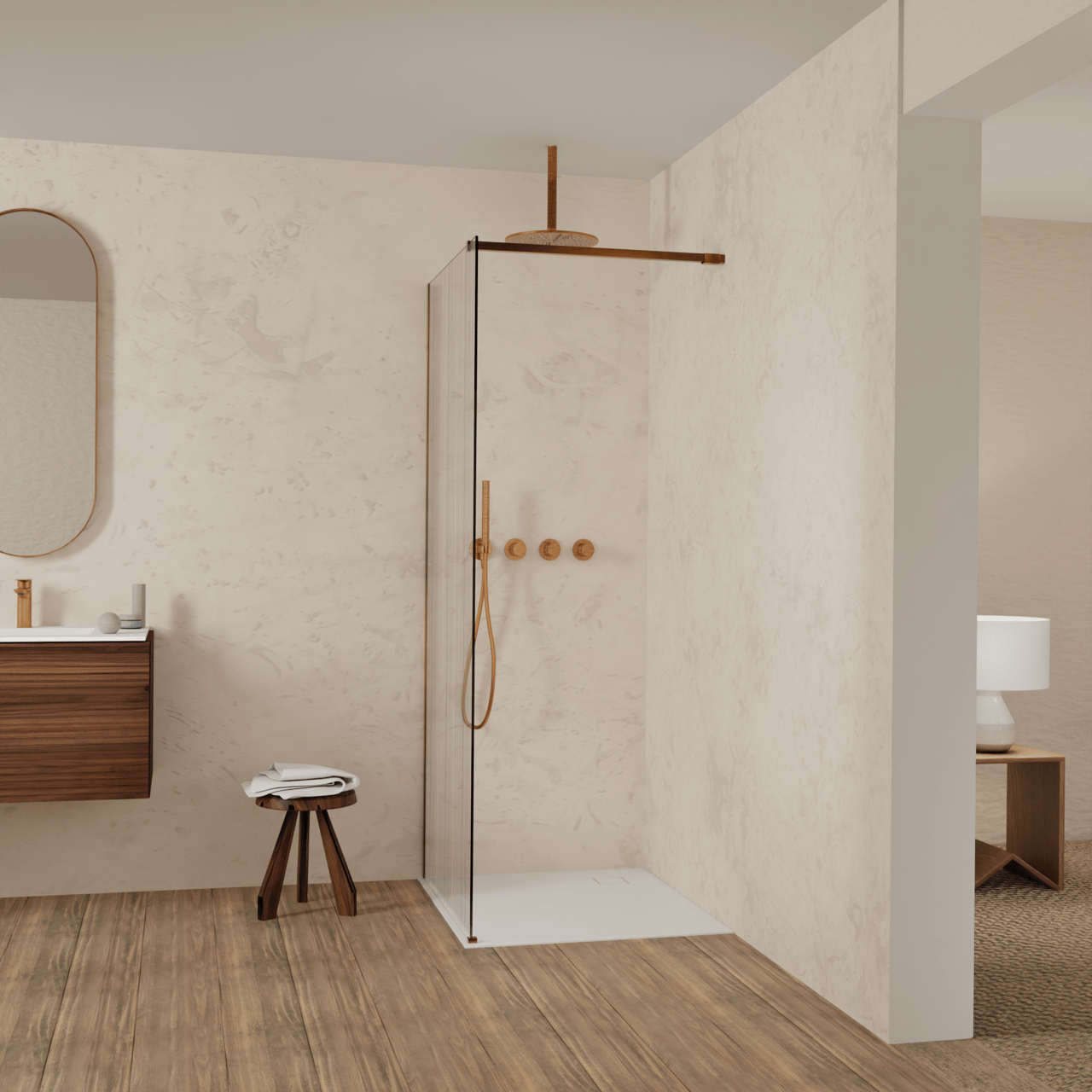 Balmani Modular inloopdouche: 90 x 200 cm, Mikado, Brushed Rosegold profielen