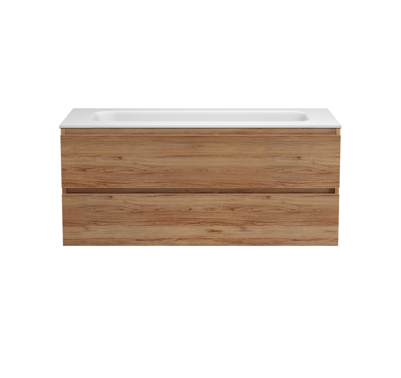 Balmani Lucida hängendes Möbelstück Set: 120 x 55 cm, Teak, mit Tablo Arcato Einzelwaschtisch für 2 Armaturenlöcher, Solid Surface Weiß matt