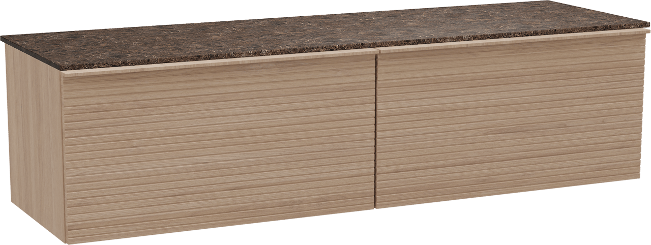 Balmani Forma zwevend badkamermeubel 180 x 55 cm natuur eik met Stretto enkel of dubbel tablet in marmer dark emperador, Horizontale symmetrische rechte ribbel