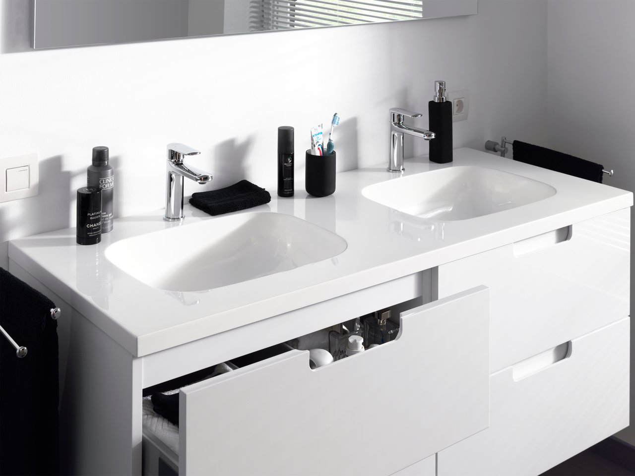 Storke Precioza dubbele wastafel glanzend composiet marmer 130 x 52 cm