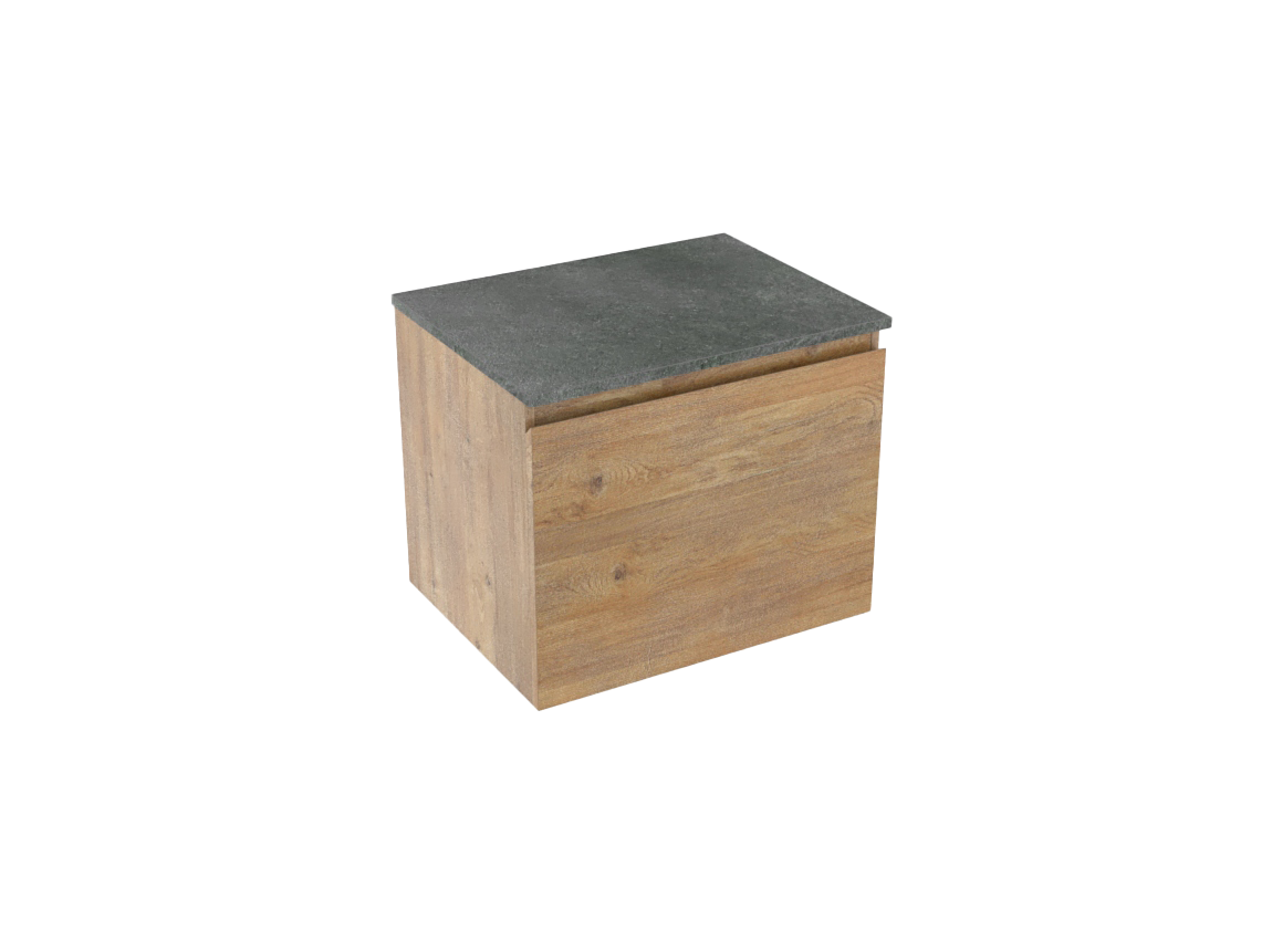 Linie Lado zwevend badkamermeubel 60 x 46 cm natuur eik met Lado enkel tablet in melamine leisteen grijs