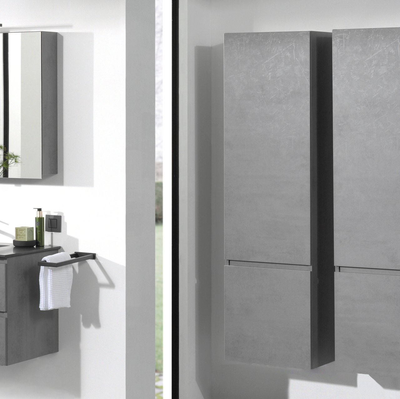 Balmani Cubo/Lucida zwevende badkamerkast rechts beton donkergrijs 45 x 35 x 169 cm