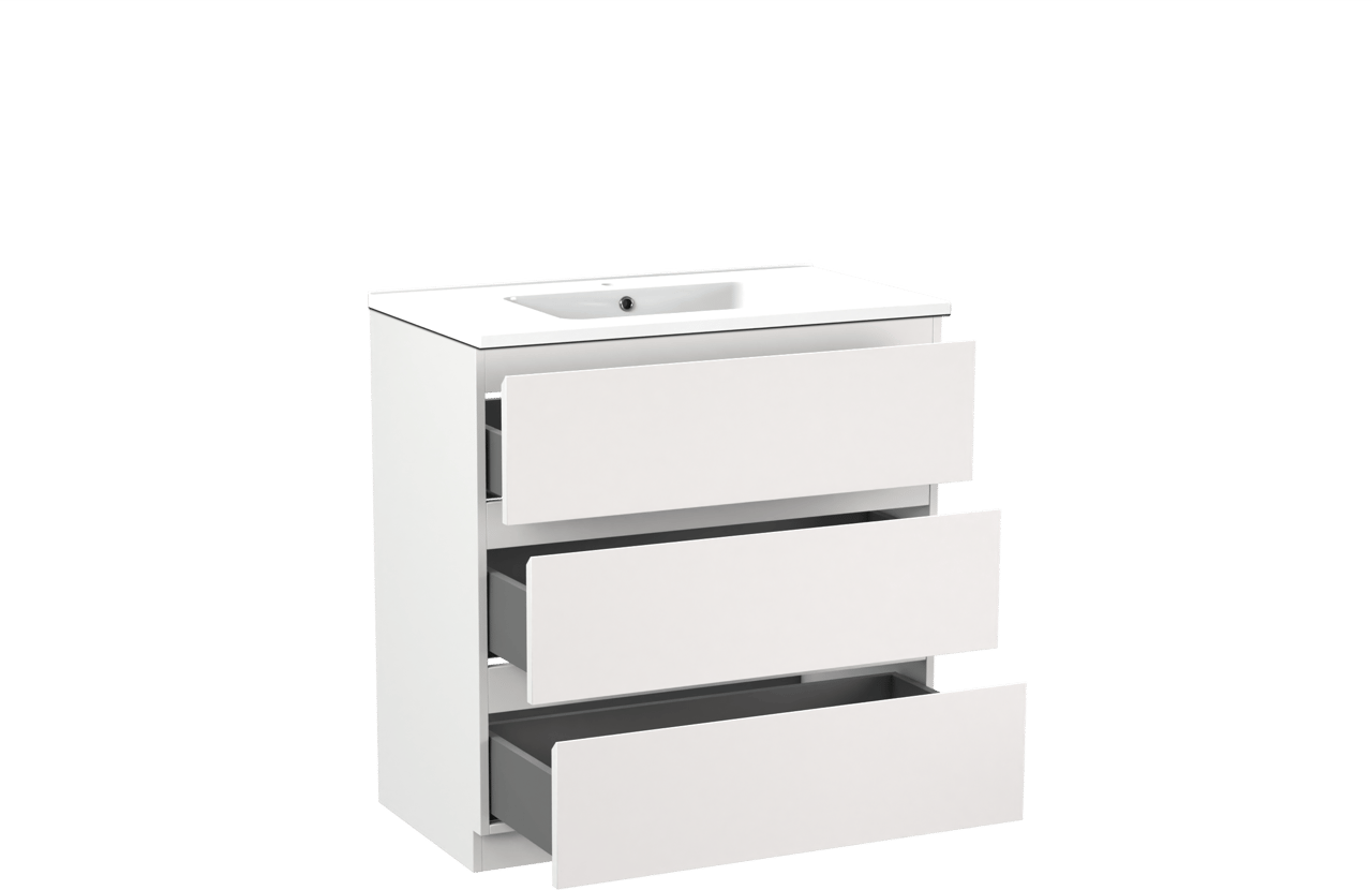 Linie Lado meuble salle de bains à poser 80 x 46 cm blanc mat avec Vano plan simple en marbre composite blanc brillant
