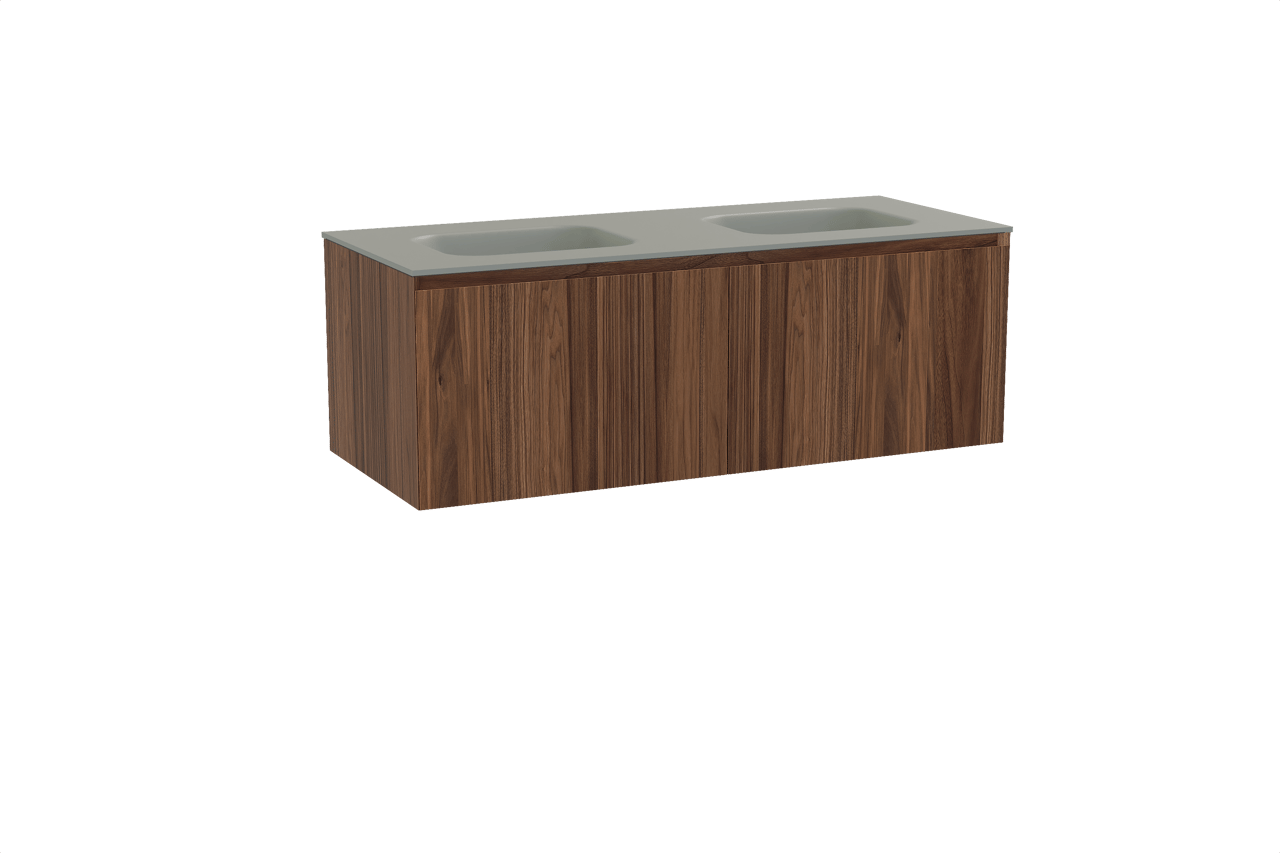 Balmani Idra meuble salle de bains suspendu 135 x 55 cm noyer avec Tablo Arcato double vasque en solid surface gris pierre